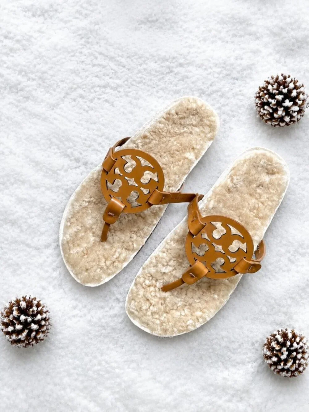 Tory Burch Miller Cloud Sandal Cork Shearling Caramel